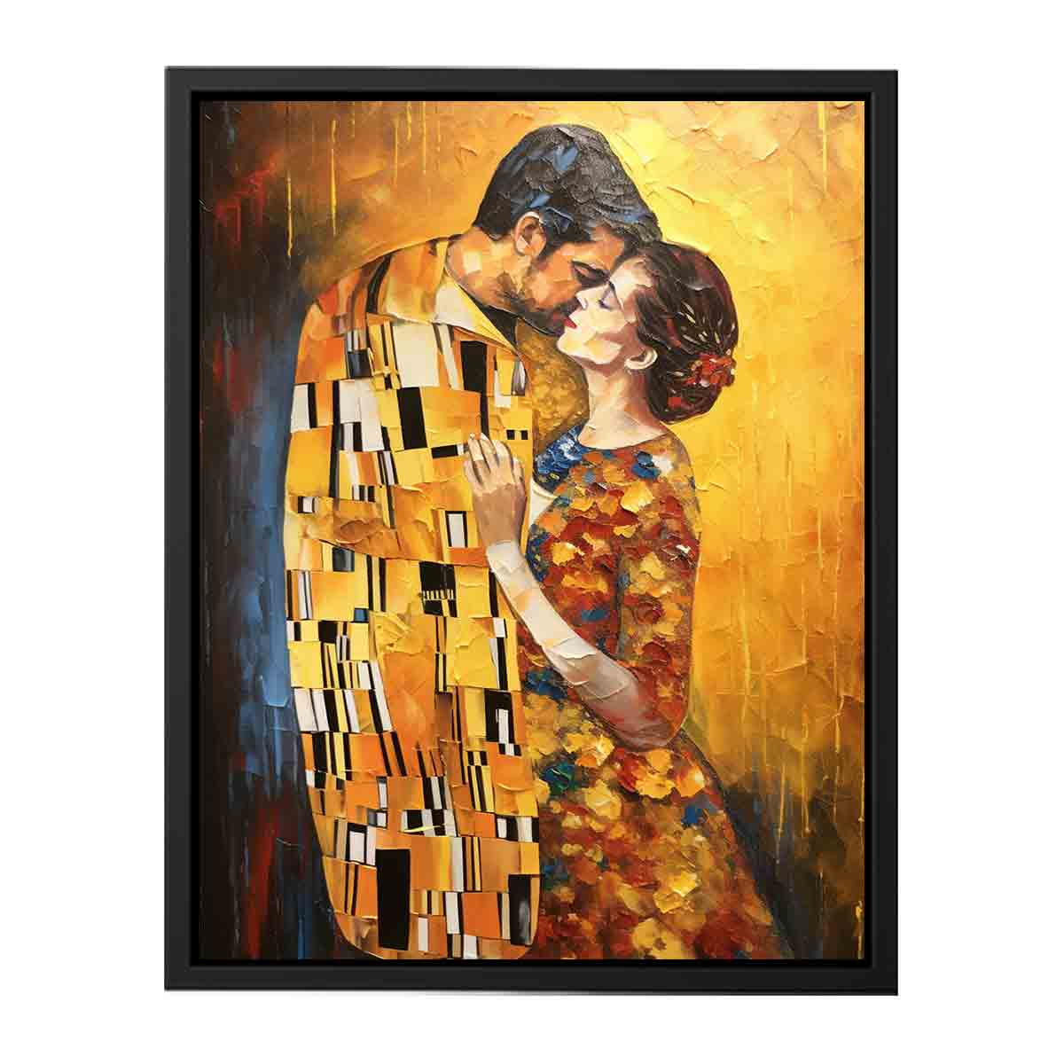 Gold romantic couple canvas art for elegant bedroom decor.