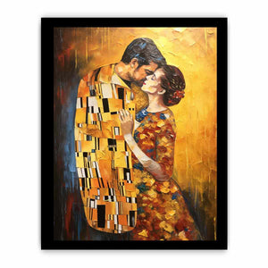 Gold romantic couple canvas art for elegant bedroom decor.