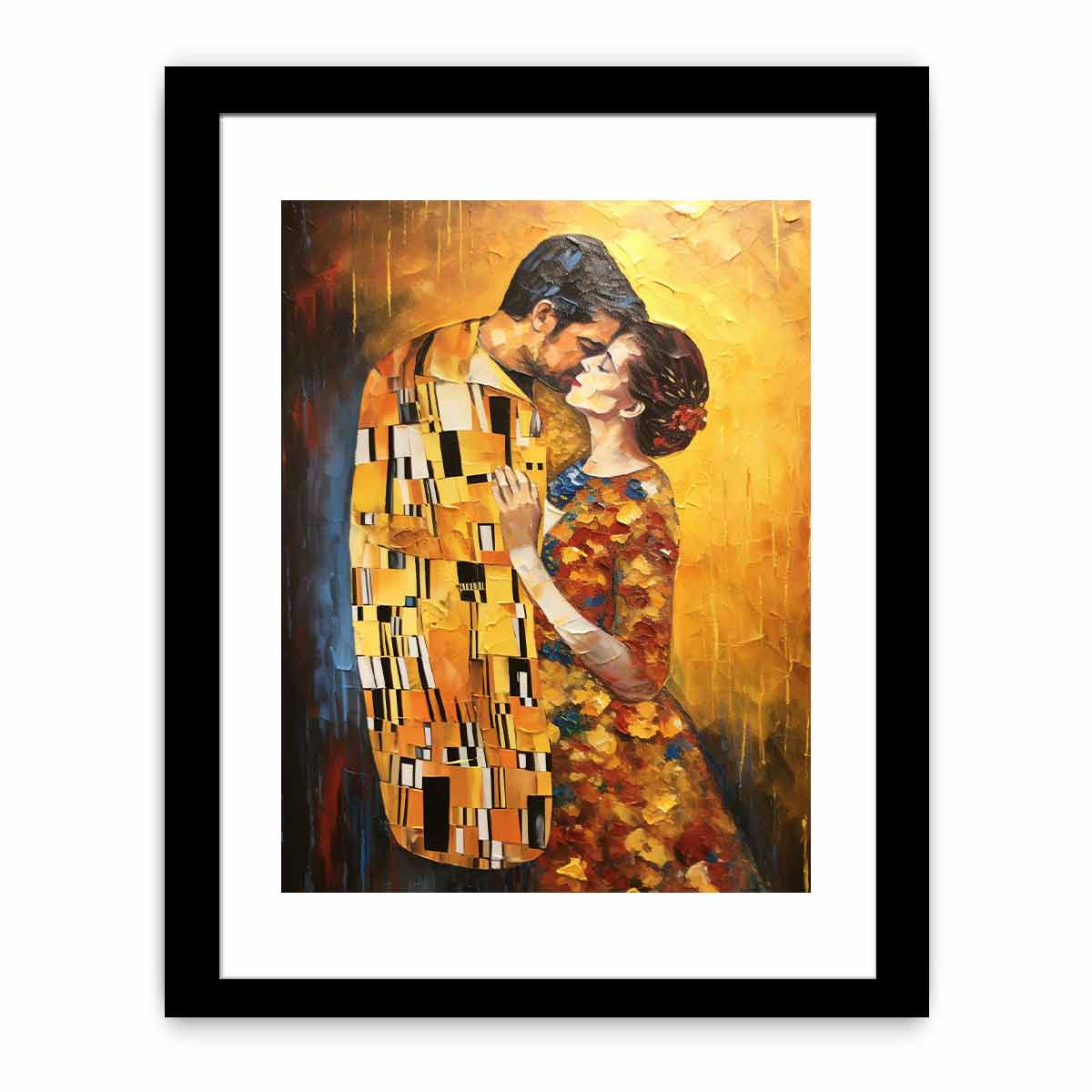 Gold romantic couple canvas art for elegant bedroom decor.