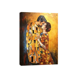 Gold romantic couple canvas art for elegant bedroom decor.
