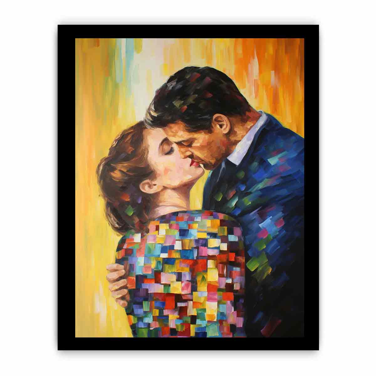 Colorful romantic couple canvas art for modern bedroom decor.