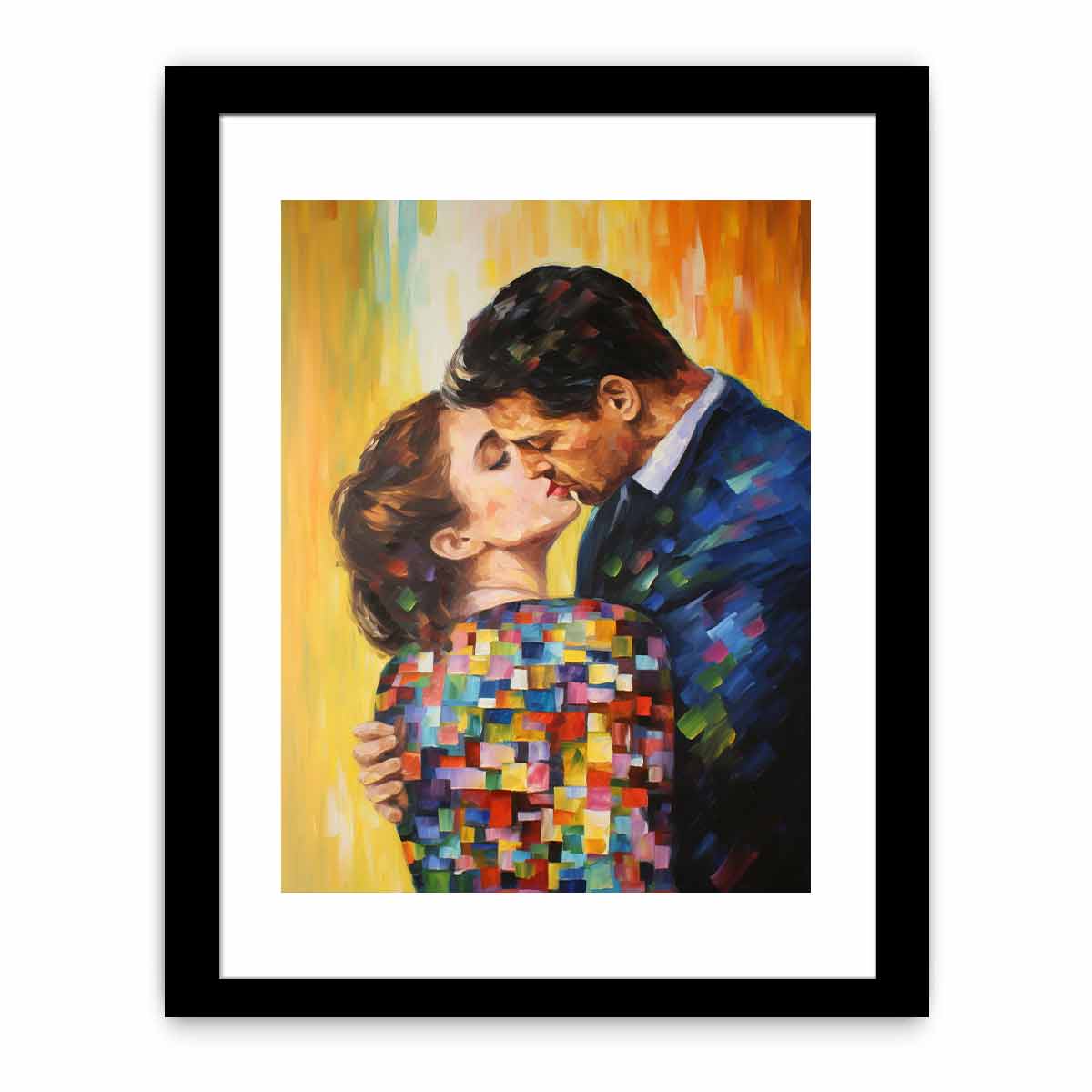 Colorful romantic couple canvas art for modern bedroom decor.