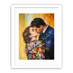 Colorful romantic couple canvas art for modern bedroom decor.