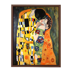 Patterned romantic kiss canvas art for warm bedroom decor.