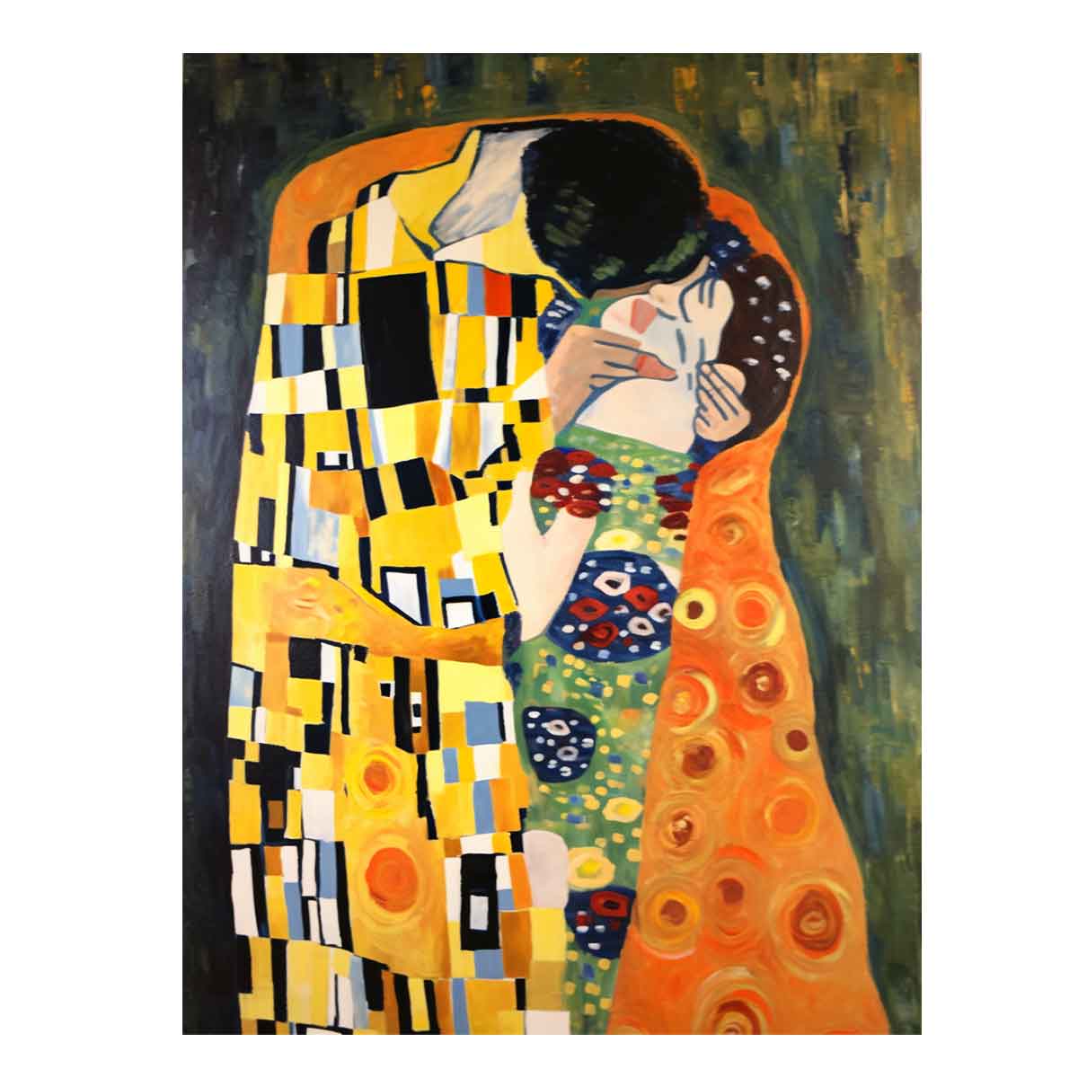 Patterned romantic kiss canvas art for warm bedroom decor.