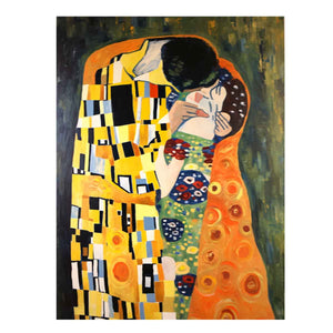 Patterned romantic kiss canvas art for warm bedroom decor.