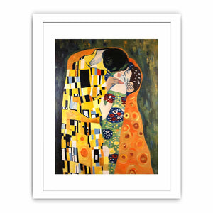 Patterned romantic kiss canvas art for warm bedroom decor.