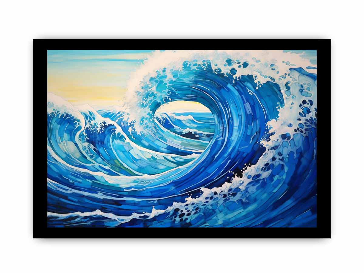 Curling ocean wave canvas art for modern coastal bedroom decor.