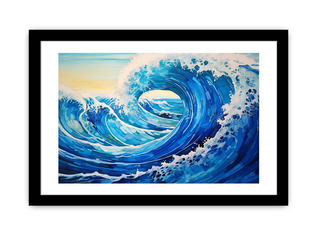Curling ocean wave canvas art for modern coastal bedroom decor.