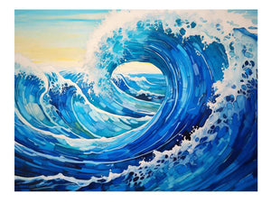 Curling ocean wave canvas art for modern coastal bedroom decor.