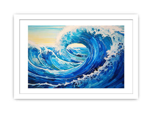 Curling ocean wave canvas art for modern coastal bedroom decor.