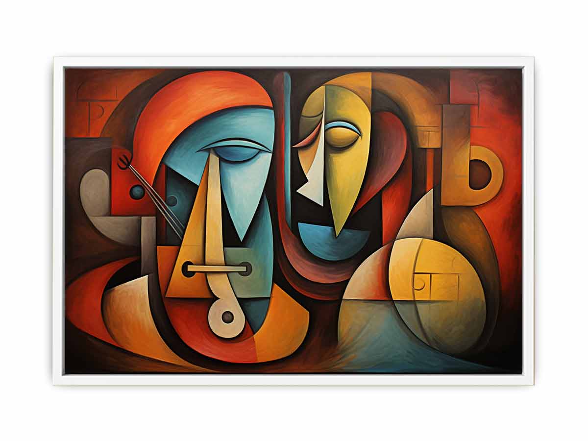 Cubist abstract faces canvas art for modern living room decor.
