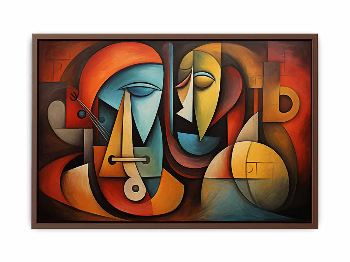 Cubist abstract faces canvas art for modern living room decor.