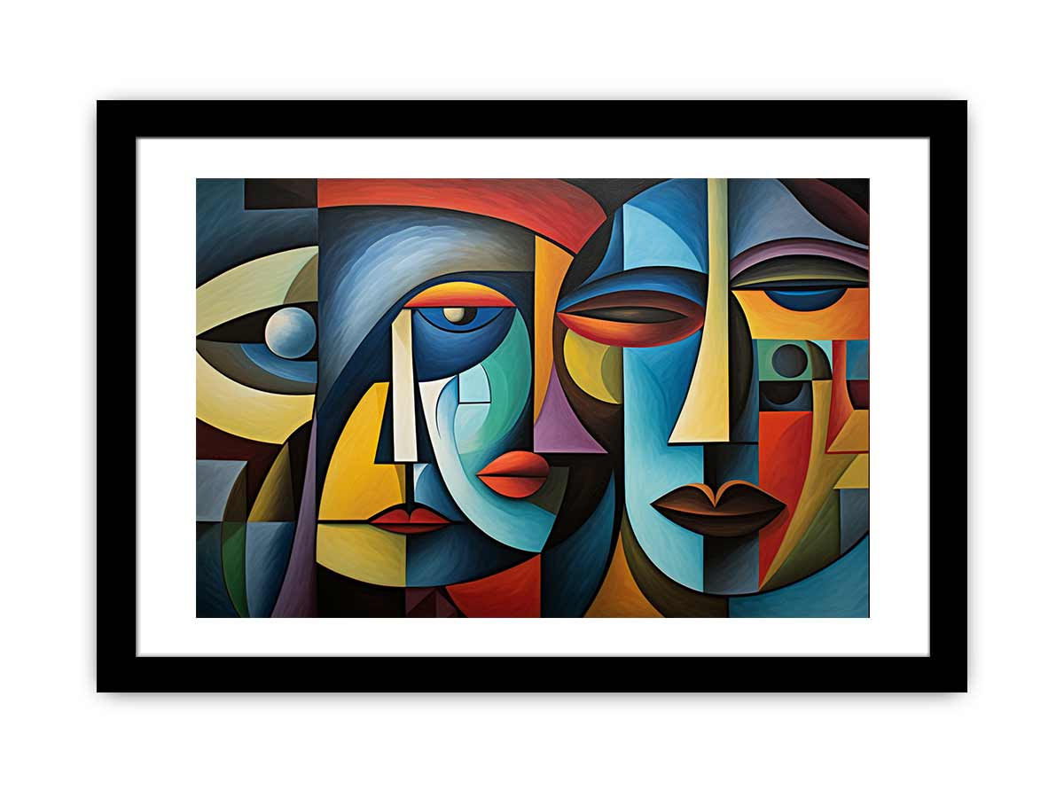 Colorful cubist faces canvas art for modern living room decor.