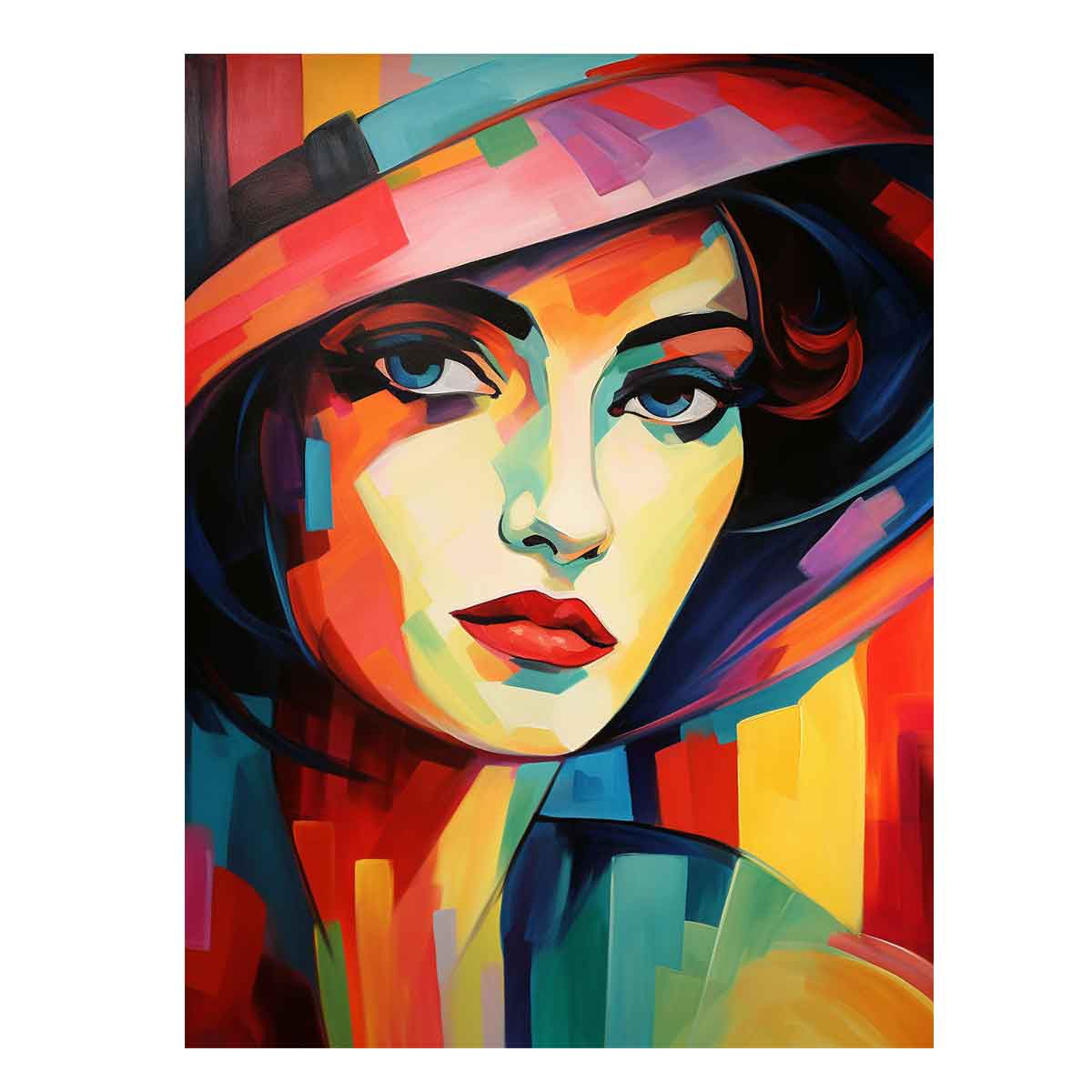 Bold fauvist woman portrait canvas art for dressing room decor.