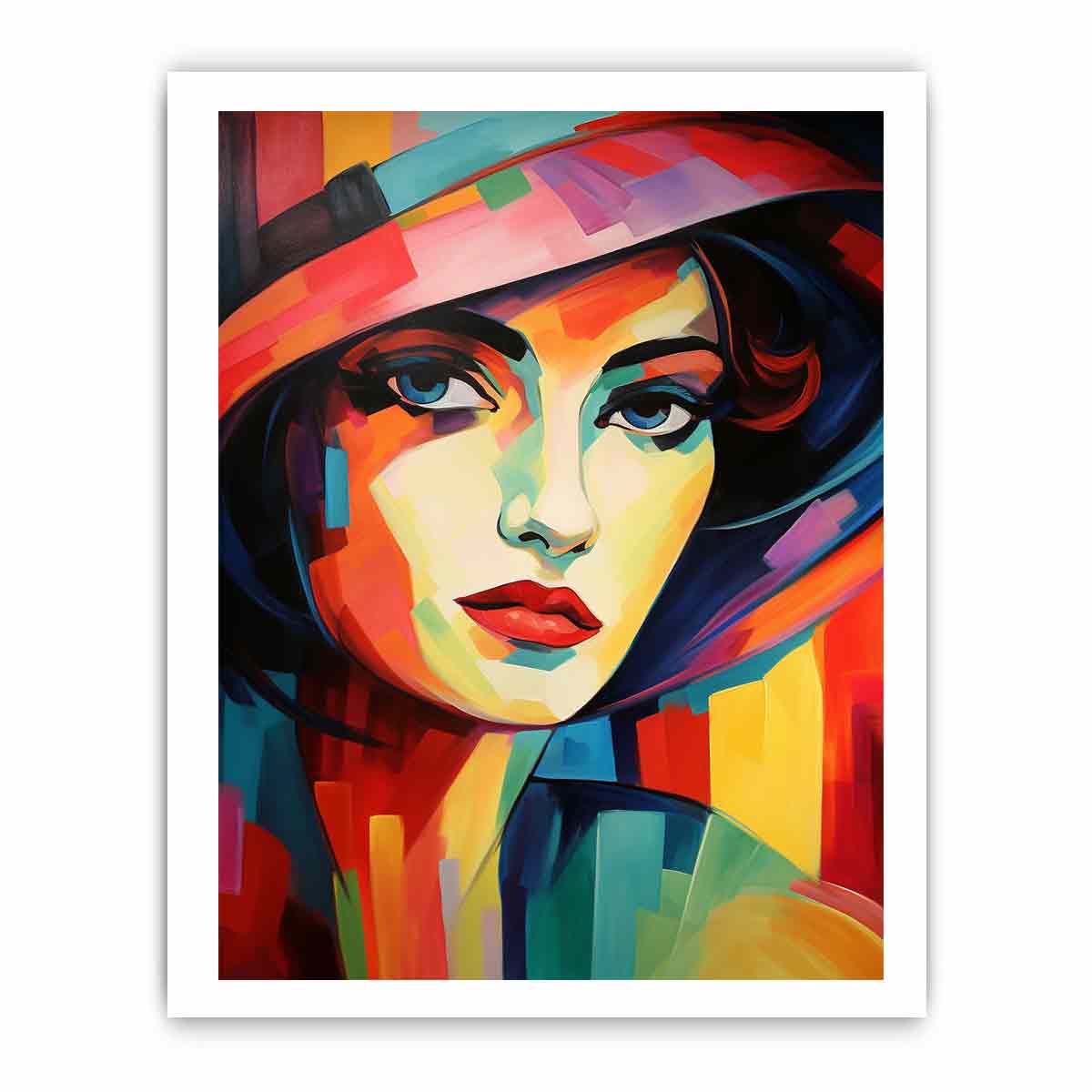 Bold fauvist woman portrait canvas art for dressing room decor.
