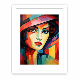 Bold fauvist woman portrait canvas art for dressing room decor.