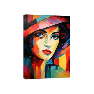 Bold fauvist woman portrait canvas art for dressing room decor.