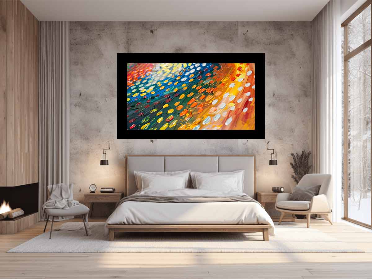 Colorful abstract impasto canvas art for modern living room decor.