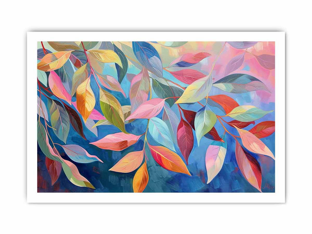 Pastel botanical leaf canvas art for soft modern bedroom decor.