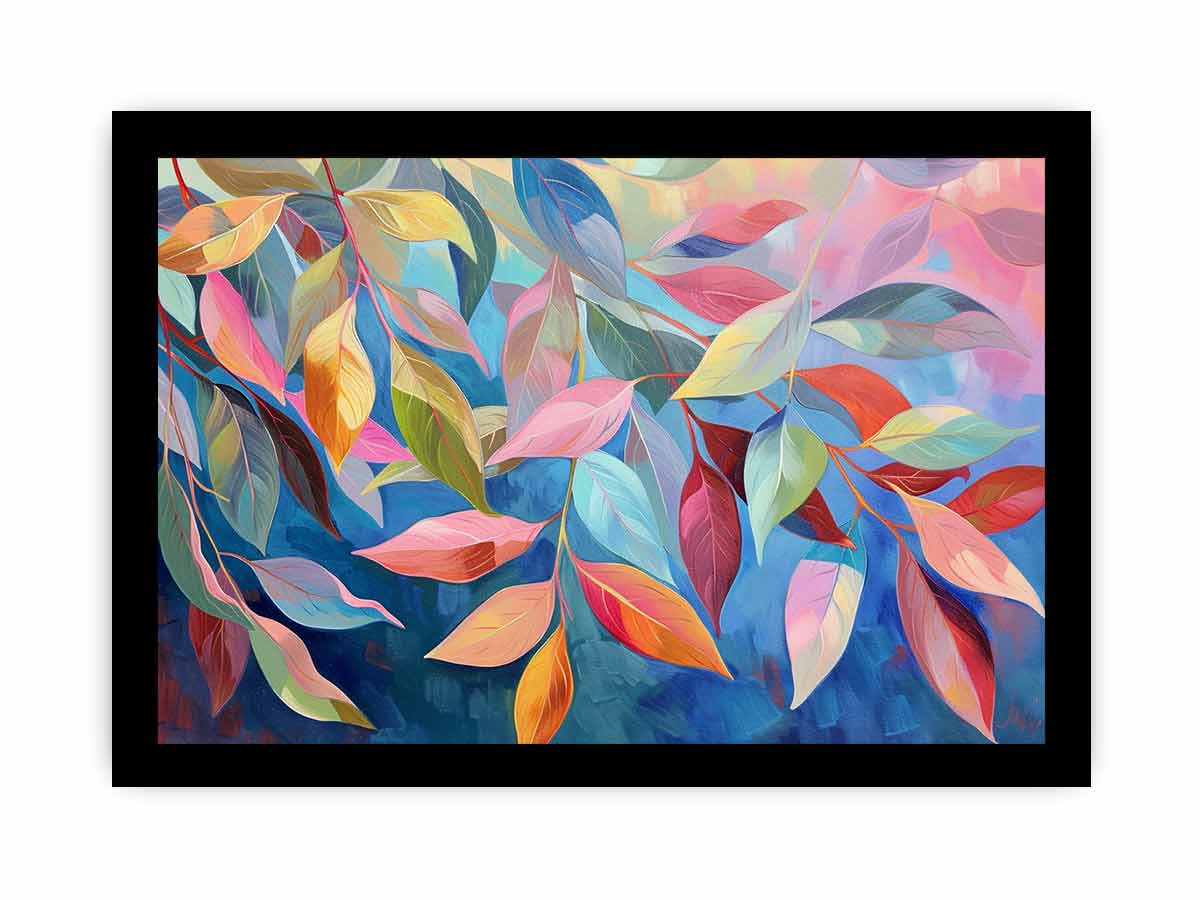 Pastel botanical leaf canvas art for soft modern bedroom decor.
