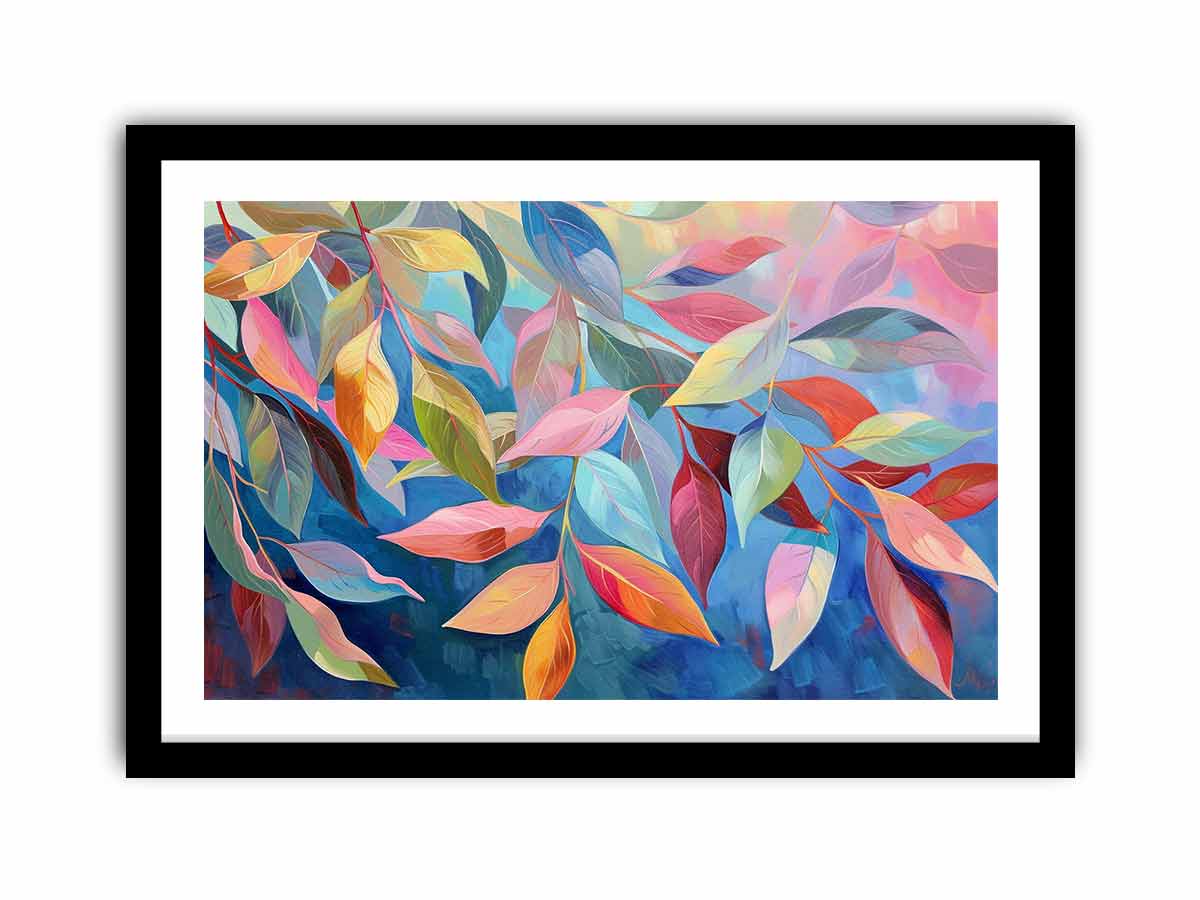 Pastel botanical leaf canvas art for soft modern bedroom decor.