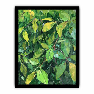 Green leafy botanical canvas art for biophilic office and hallway decor.