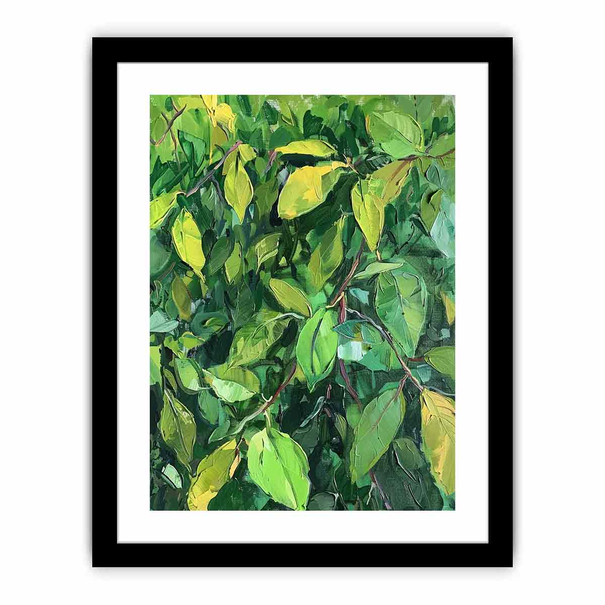 Green leafy botanical canvas art for biophilic office and hallway decor.