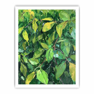 Green leafy botanical canvas art for biophilic office and hallway decor.