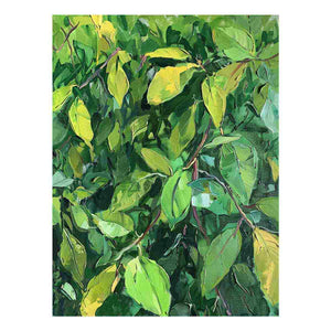Green leafy botanical canvas art for biophilic office and hallway decor.
