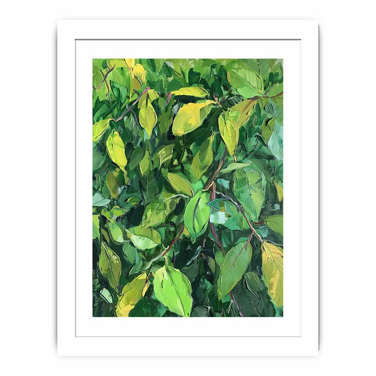 Green leafy botanical canvas art for biophilic office and hallway decor.