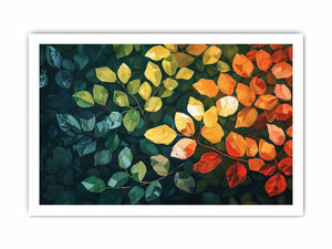 Warm leafy botanical canvas art for modern living room wall decor.