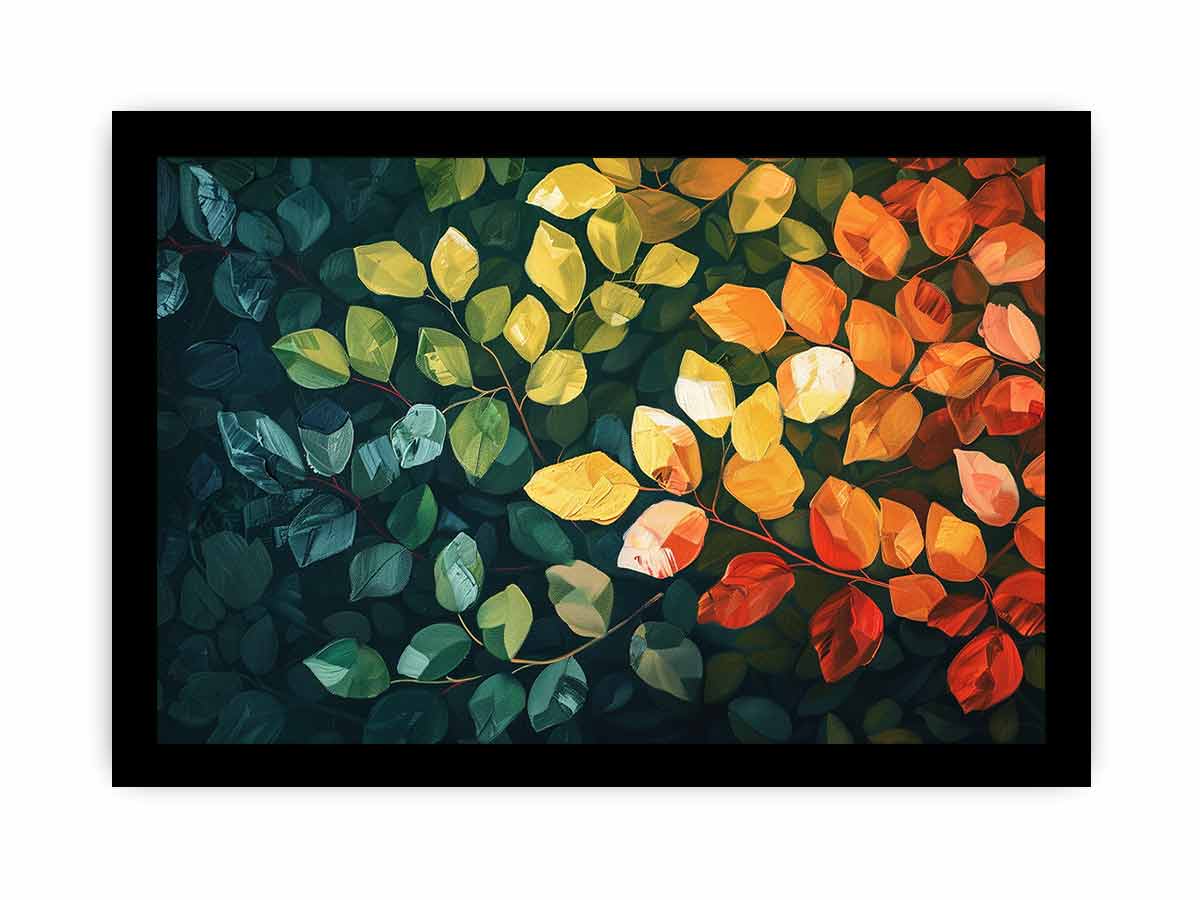 Warm leafy botanical canvas art for modern living room wall decor.