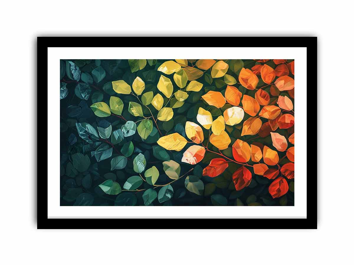 Warm leafy botanical canvas art for modern living room wall decor.