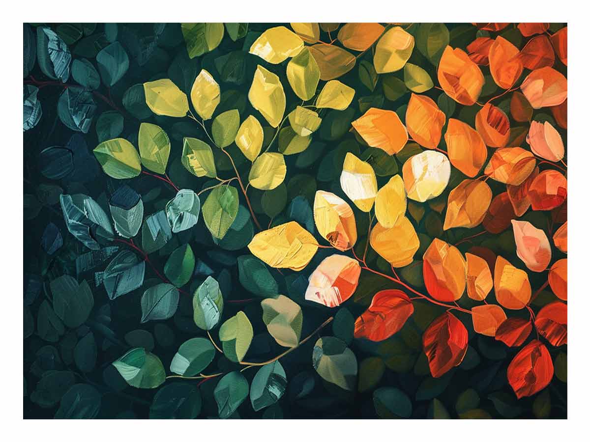 Warm leafy botanical canvas art for modern living room wall decor.