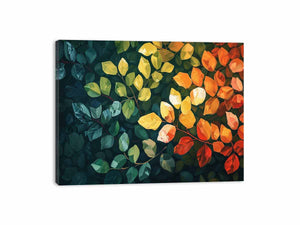 Warm leafy botanical canvas art for modern living room wall decor.