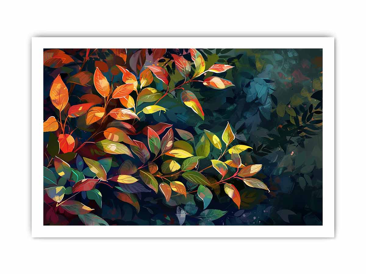 Moody botanical leaf canvas art for luxury living room decor.