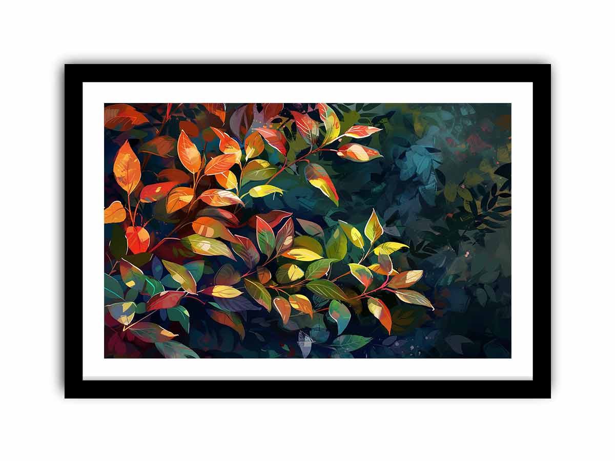 Moody botanical leaf canvas art for luxury living room decor.