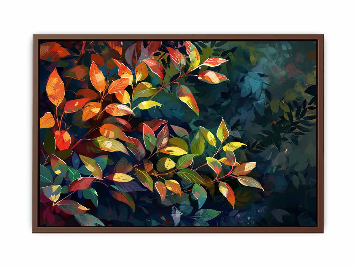 Moody botanical leaf canvas art for luxury living room decor.