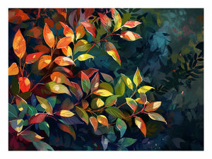 Moody botanical leaf canvas art for luxury living room decor.