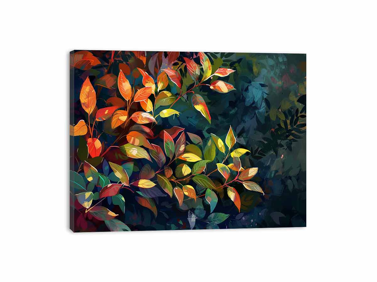 Moody botanical leaf canvas art for luxury living room decor.