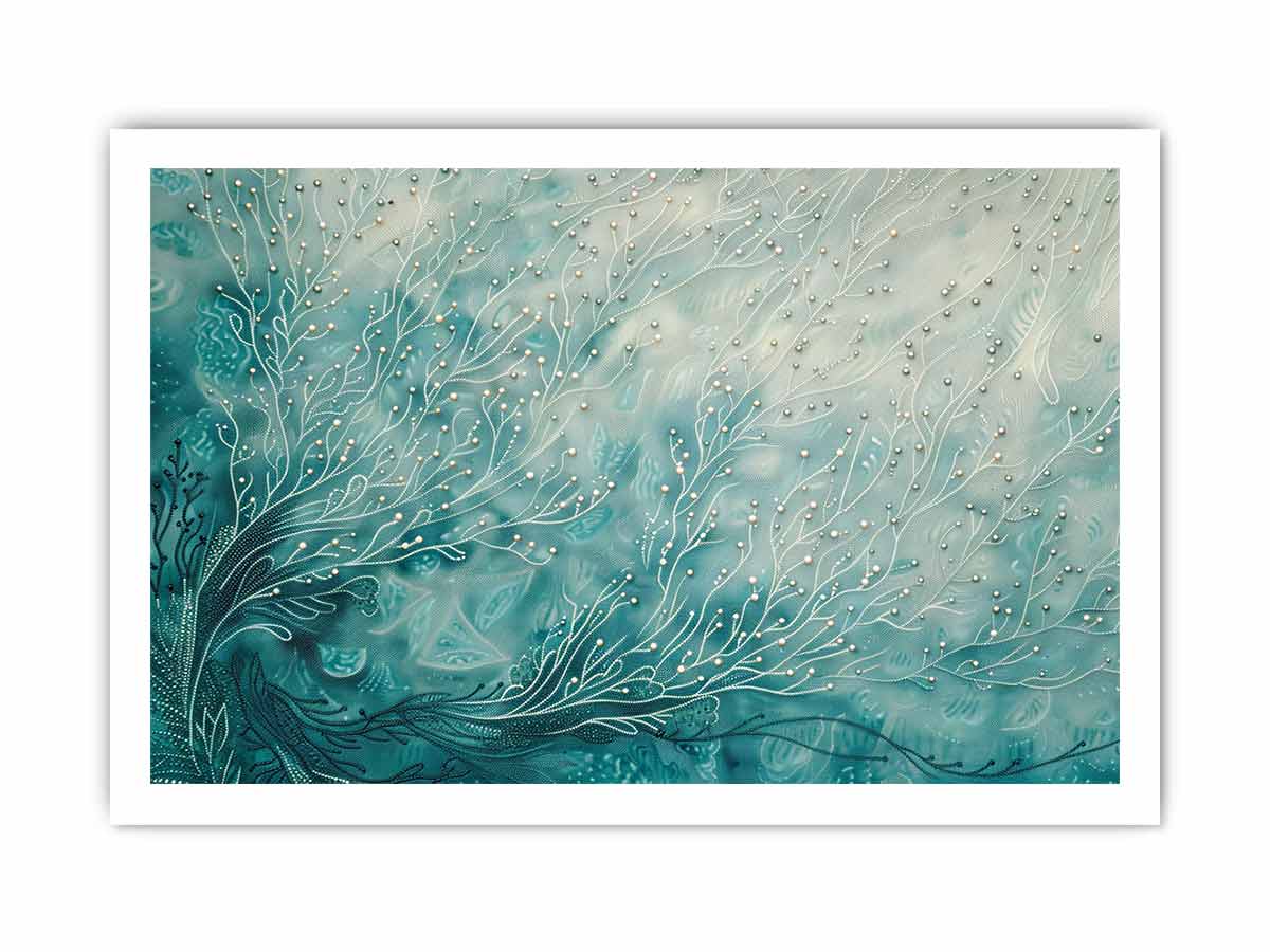 Aqua abstract branch canvas art for serene coastal bedroom decor.