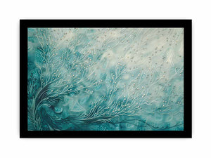 Aqua abstract branch canvas art for serene coastal bedroom decor.