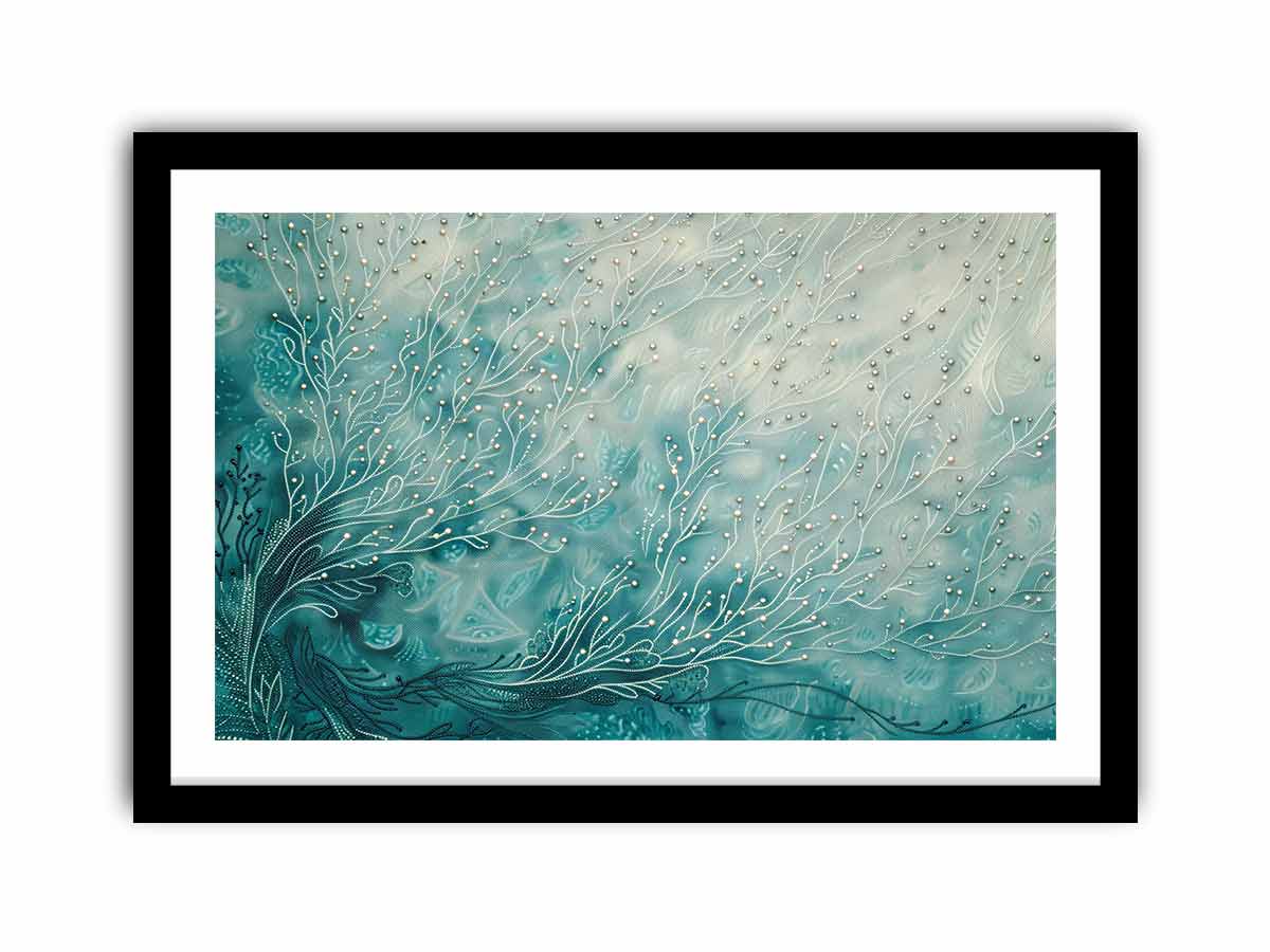 Aqua abstract branch canvas art for serene coastal bedroom decor.