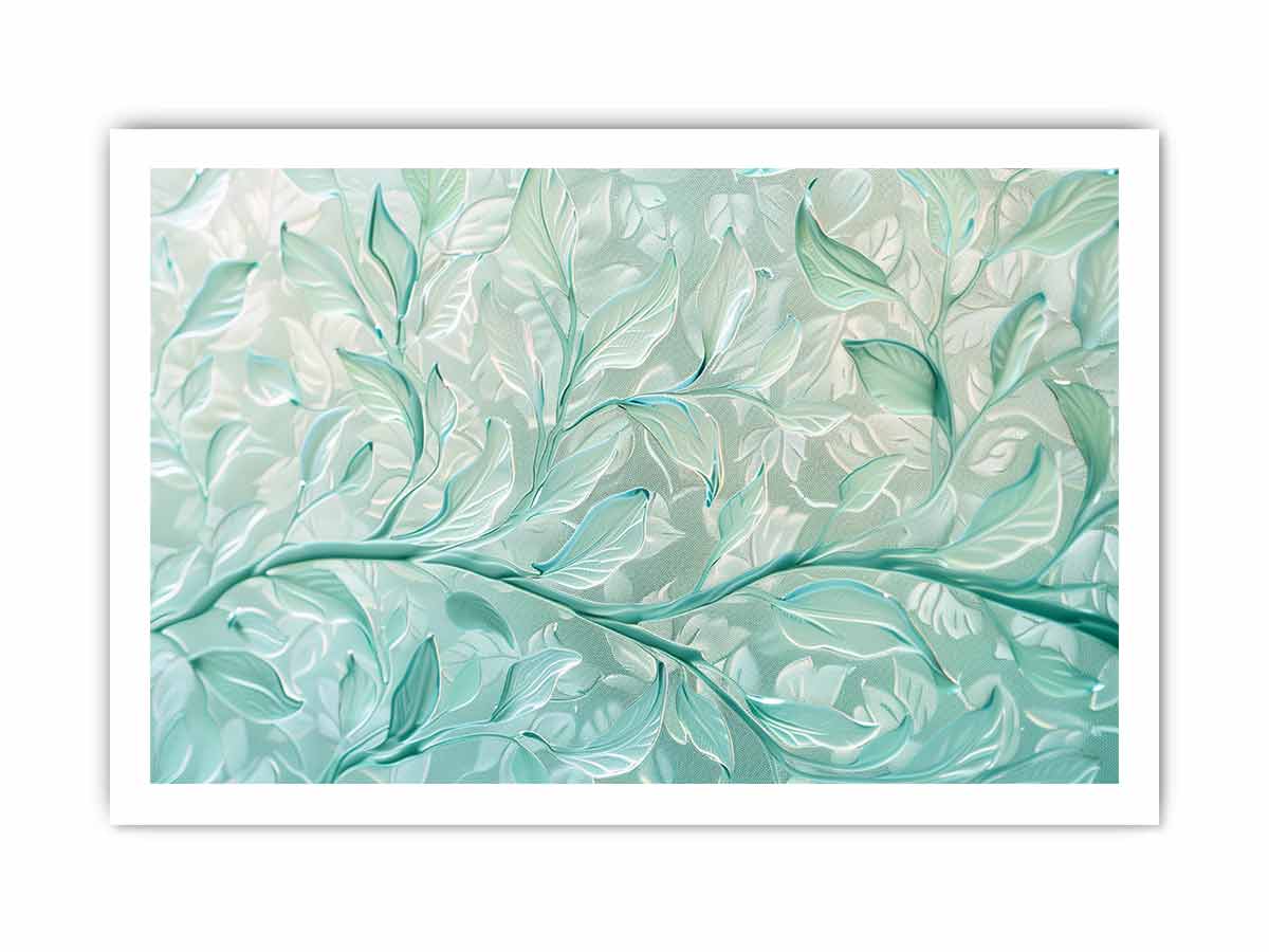 Mint botanical leaf canvas art for calm modern bedroom decor.