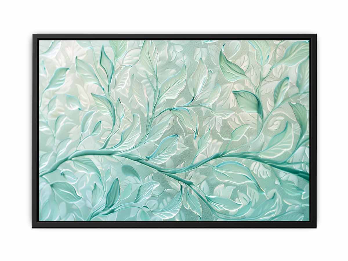 Mint botanical leaf canvas art for calm modern bedroom decor.