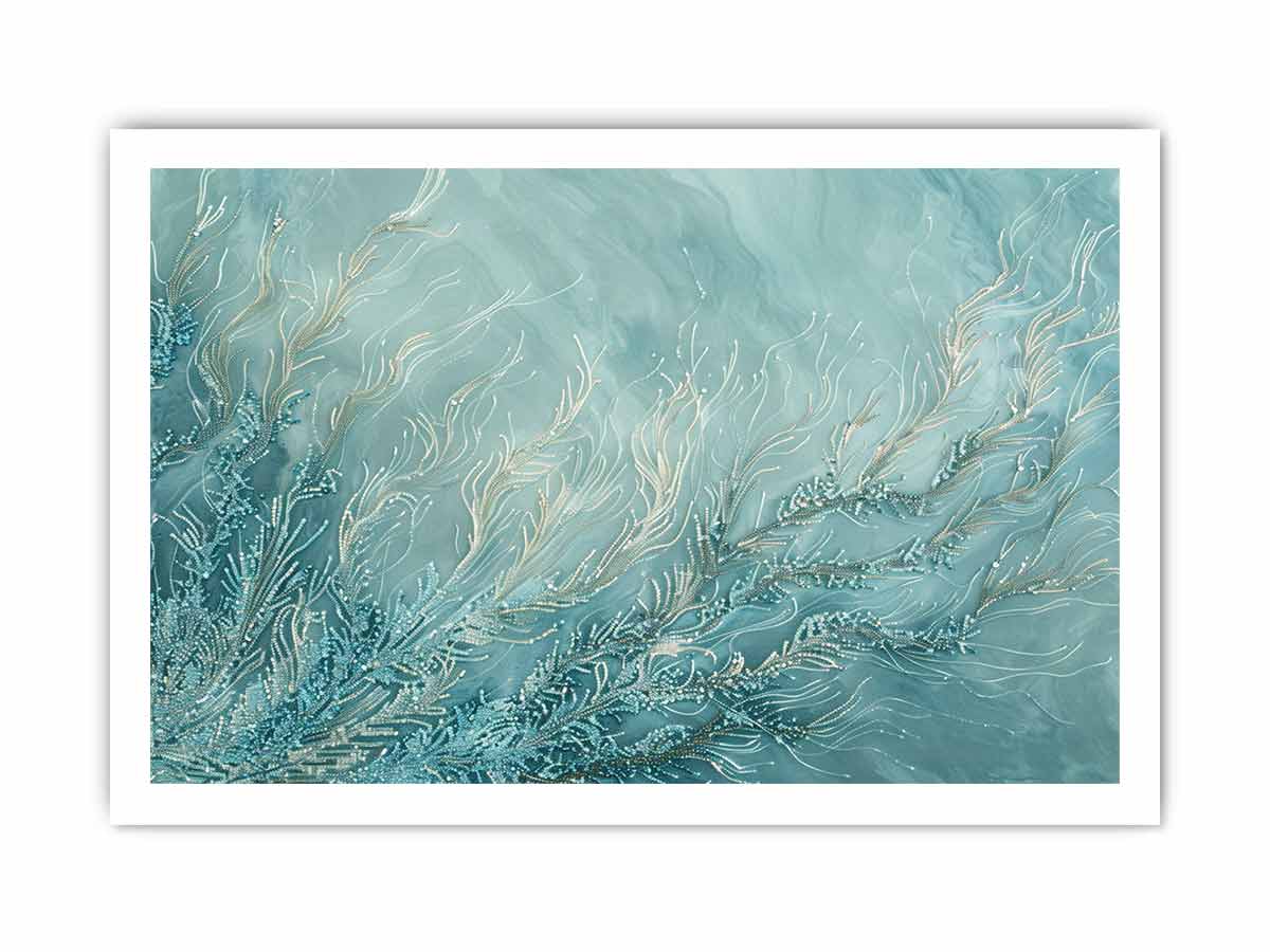 Coastal abstract coral canvas art for serene bedroom and bathroom decor.