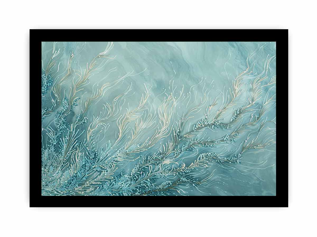 Coastal abstract coral canvas art for serene bedroom and bathroom decor.