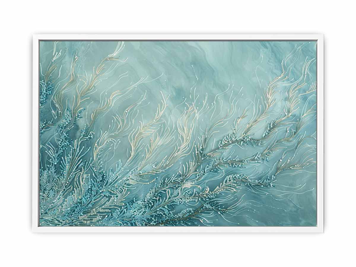 Coastal abstract coral canvas art for serene bedroom and bathroom decor.