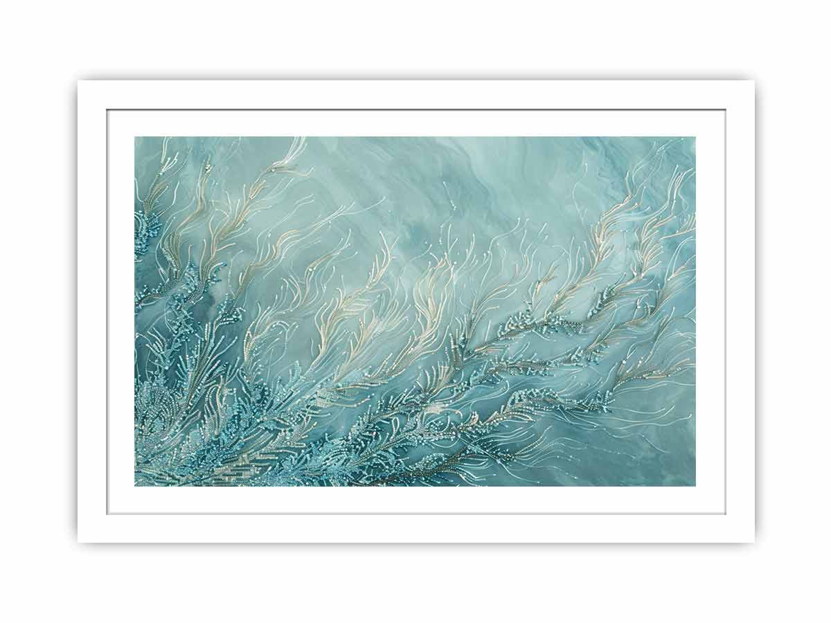 Coastal abstract coral canvas art for serene bedroom and bathroom decor.